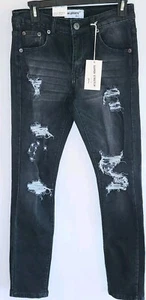 M. Society Mens Size 28 X 30 Super Stretch Skinny Fit Black Distressed Jeans NWT - Picture 1 of 12
