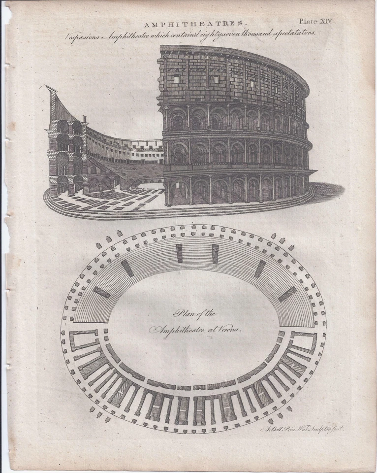 1800s ENCYCLOPEDIA? LOOSE ILLUSTRATION PAGE AMPHITHEATRE ARCHITECTURE - Image 1 of 1