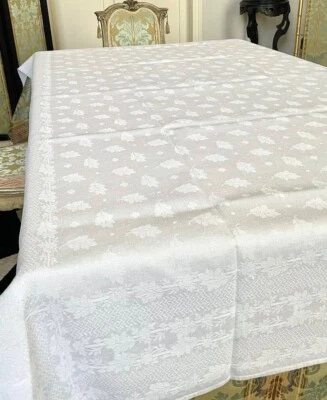 Ancienne Nappe 225 x 140 cm - Initiales MB - Damas de Lin - Ref-2296 - Photo 1/4