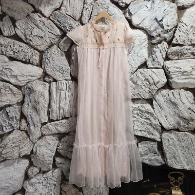 Vintage Wacoal Peignoir Nightgown Pink Chiffon Full Sweep Lingerie Women's M - Image 1 of 4