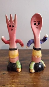 1960’s Vintage Anthropomorphic Fork And Spoon Salt And Pepper Shakers - Picture 1 of 4