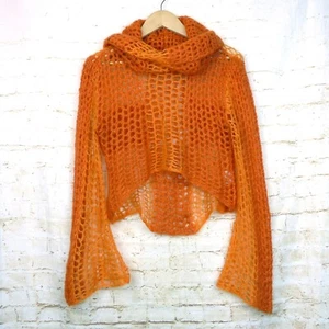 Suéter Corto Tejido Abierto Crochet Para Mujer 4US Naranja Capucha Cuello Italia Mohair Y2K Rave - Imagen 1 de 12