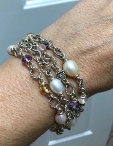Michael Dawkins white pearl Multi Gemstone 4 chain toggle 7 1/2” Bracelet - Picture 1 of 5