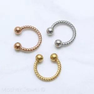 8MM TWIST ROPE HORSESHOE SILVER 14K YELLOW ROSE GOLD IP SEPTUM EAR PIERCING - Picture 1 of 11