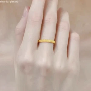 Pure 999 24K Yellow Gold Lucky Frosted Rings Men Women Band US Size 4/5/6/7/8 - Picture 1 of 6