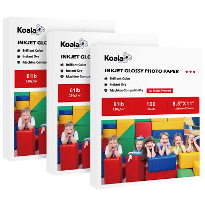 300 Sheets Koala Premium Glossy Photo Paper 8.5x11 61lb Thick for Inkjet Printer - Image 1 of 4