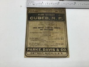 Original Advertising Lable: CUBEB, N.F. - Parke Davis Co - detroit mich. - Picture 1 of 2