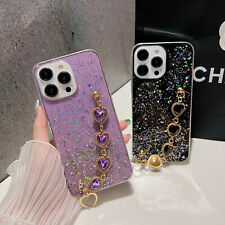 For iPhone Samsung Hot Flash Glitter Silver Foil Phone Case Cover +Love Bracelet