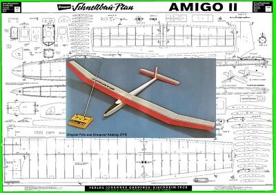 Graupner Model Airplane Plans (RC): AMIGO II 80" Wingspan Glider/Sailplane - Image 1 of 4