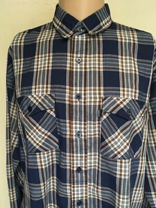 Vintage 80s LEVIS BIG E PLAID SHIRT Long Sleeve NAVY BLUE BROWN PLAID XL Big E - Picture 1 of 12