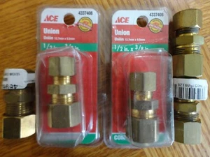 5 PACK  Ace 1/2" x 3/8" Brass Compression Tube Reducing Union Connector Coupling - Picture 1 of 7