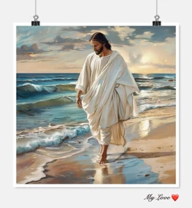 Jesus Walking on the Beach - Counted Cross Stitch Patterns - Color & BW Symbols - Picture 1 of 2