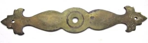 Cabinet Door Drawer Pull Knob 1940s Backplate Brass Plated Steel 4-3/4" Vtg MCM - Picture 1 of 7
