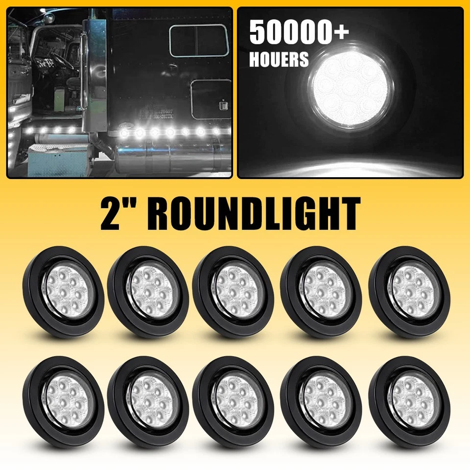 10x 2"Inch DOT White Round Trailer 9 LED Marker Lights w/ Grommet for Truck RV H - Imagem 1 de 4