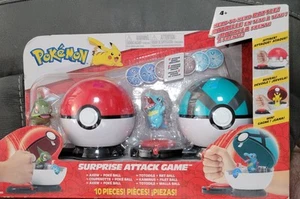 Pokemon Surprise Attack Game Axew & Totodile Poke Ball Net Ball Pikachu - Picture 1 of 5