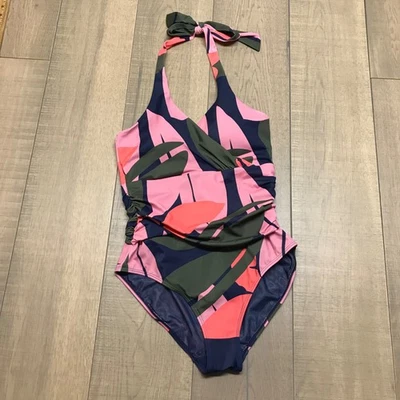 Traje de baño Boden para mujer talla 10 azul rosa de una pieza Levanzo halter flor acanalada Foto 1 de 4