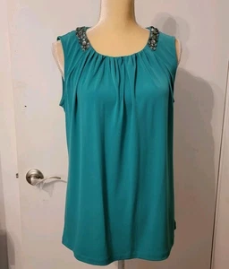 VTG Y2K Worthington Tunic Tank Top L Womens Green McBling Beaded Shirt - Bild 1 von 6