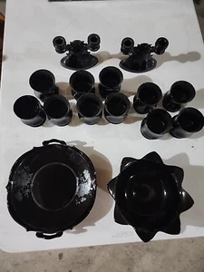 Lot Of 15 Pieces - L E Smith Glass Mt Pleasant Black Amethyst Glass - Picture 1 of 6