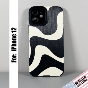 Case designed for iPhone 12: Black & White Abstract Art | Textured Grooves - Picture 1 of 14