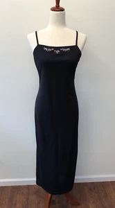 Vtg City Triangles Y2K Maxi Dress Size M Black Square Neck Floral Embroidery - Picture 1 of 8