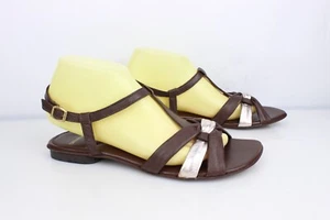 Sirmione Sandalias Planas Piel Marrón Y Plata T 40 Muy Buen Estado - Imagen 1 de 9