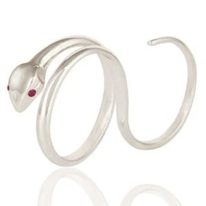 Ruby Gemstone Highly Polish Sterling Silver Two Finger Adjustable Snake Ring - Picture 1 of 3