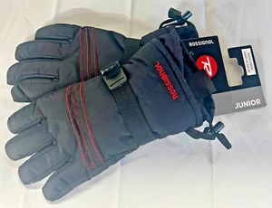 Rossignol Boys Juniors Lightweight Winter Gloves Size Large Black Red Stitch New - Picture 1 of 4