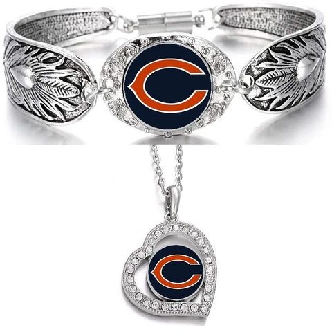 2PcSet Chicago Bears Womens Sterling Silver Necklace, Bracelet Gift Set D3D19 Cover