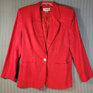 vintage talbots womens jacket size 2P red linen blazer padded shoulders classic