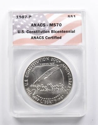 MS70 1987-P US Constitution Bicentennial Commemorative Silver Dollar ANACS *1016 - Image 1 of 3