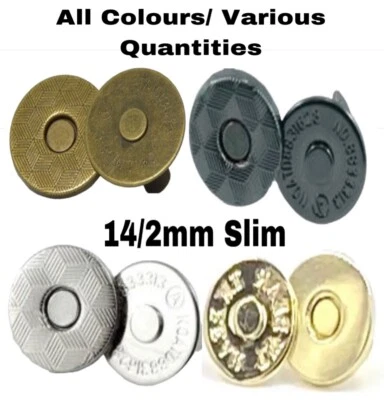 HAWK OF LONDON 14MM SLIM MAGNETIC BUTTON SNAP FASTENERS CLOSURES CRAFT PURSE HAT BAG VARIOUS Q