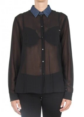 Camisa informal con botones Diesel 240101 para mujer manga larga negra talla grande Foto 1 de 3