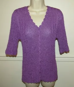 Uniform JOHN PAUL RICHARD Purple Short Sleeve Cardigan Sweater, M, Ribbon Knit - Picture 1 of 3