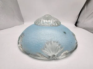 Vtg Bead Chain Ceiling Glass Shade Blue Sunburst Edge Art Deco - Picture 1 of 4