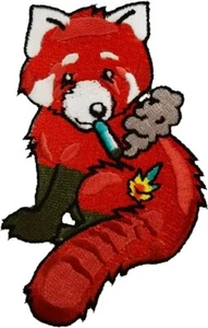 Pot Smoking Pals Cute Red Panda - Iron On Patch Applique - Picture 1 of 1