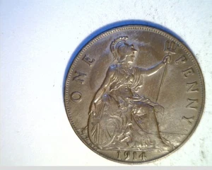 1914 Great Britian Large Penny, Very High Grade Bronze Coin, (UK-202) - Picture 1 of 2