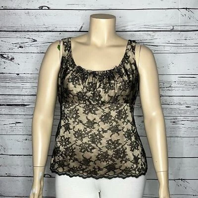 Blusa sin mangas Talbots nueva con etiquetas talla 16 tostada - negra con superposición de encaje floral Foto 1 de 4