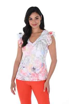 Frank Lyman 246165 UK Size 14 Orange/Multi Floral Print Top Original Price £149 - Image 1 of 2