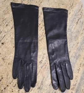 Vintage Size S 6.5 Black Leather Formal 13" Long Gloves Lined - Picture 1 of 15
