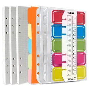 A6 6-Hole Binder Notebook Refills Set - 135 Sheets 270 Pages Graph Paper + 2p... - Picture 1 of 7