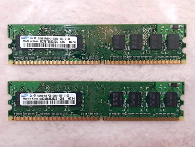 Lote de 2 RAM de escritorio Samsung 512 MB 1Rx8 PC2-5300U-555-12-ZZ M378T6553EZS-CE6 Foto 1 de 3