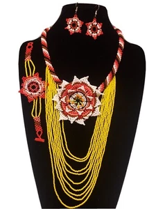 huichol art,3 pcs mexican women's necklace set,, chaquira beads - Picture 1 of 5