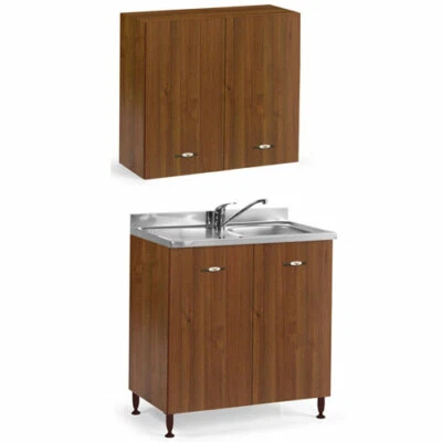 Mobile cucina noce completo di sottolavello scolapiatti miscelatore e lavello - Immagine 1 di 4