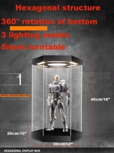 18" Rotating Acrylic Display Case/ Light Box Stand Base for Hot Toys 1/6 figure - Picture 1 of 10