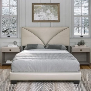 Cornerstone Platform Bed Frame with Fabric Upholstered Adjustable Headboard a... - Picture 1 of 6