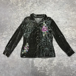 J Jill Bluse Velours bestickt Blumen Druckknopfleiste Größe Small bunt - Bild 1 von 10