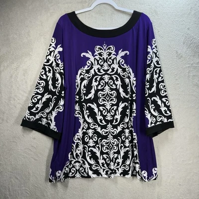 JM Collection Womens Tunic Top Size 3X Slinky Travel Studded Purple Black - Image 1 of 4