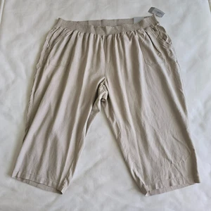 Catherines Übergröße 4X Leinenmischung beige elastischer Bund Taschen Caprihose neu mit Etikett - Bild 1 von 14