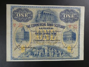 EARLY DATE 1914 COMMERCIAL BANK OF SCOTLAND SQUARE £1 BANKNOTE ORIGINAL VF - Picture 1 of 2