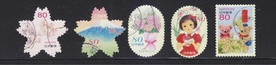 JAPAN 2014 SPRING GREETINGS (CARTOON) 80 YEN COMP. SET OF 5 STAMPS IN FINE USED - Image 1 of 4